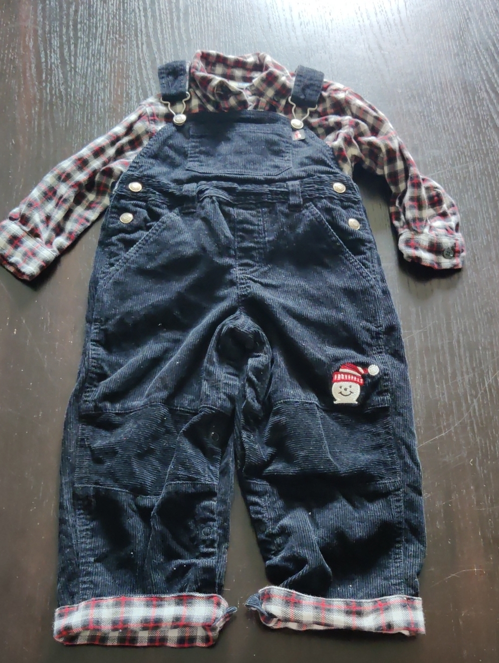 Kids Navy Corduroy Overalls with Bear Patch